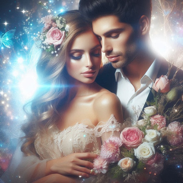 cuplu format din barbat cu barba brunet si femeie cu parul lung care stau imbratisati