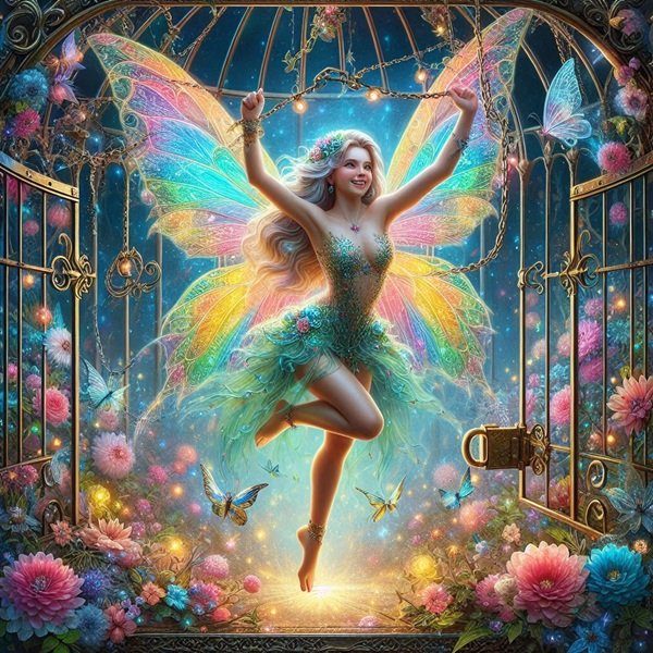 femeie cu aripi de zana se elibereaza dintr o cusca