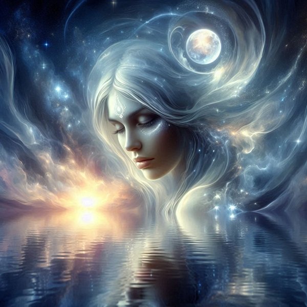 chip de femeie care se uita in luciul unei ape