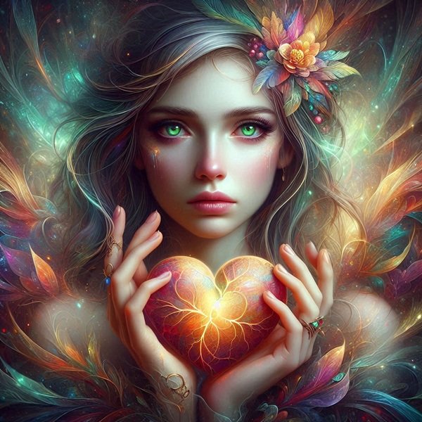 femeie blonda tine o inima in mana