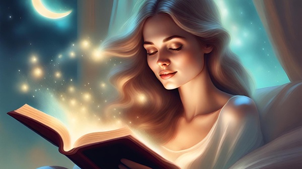 femeie cu parul blond deschide o carte magica