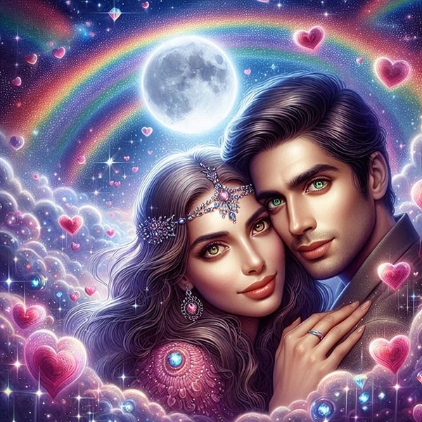 cuplu in care barbat si femeie se tin in brate luna in spoatele lor