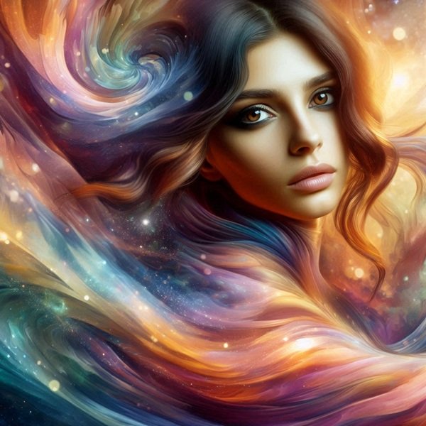 femeie cu parul lung blond inconjurata de nori si o aura de mister