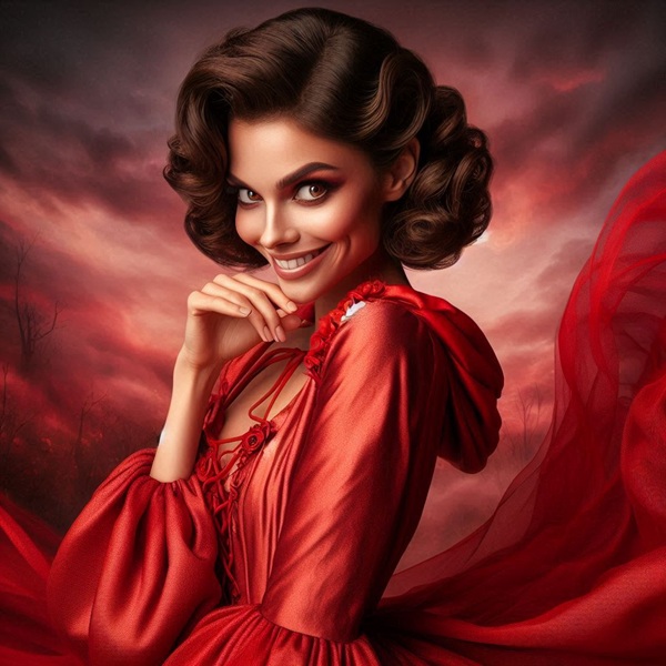 femeie cu parul saten in camasa rosie cu privire sireata