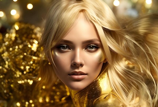 femeie blonda cu guler de aur