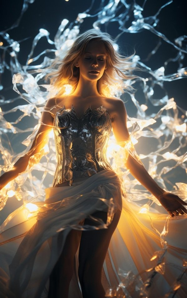 femeie in rochie alba pe fundal luminos