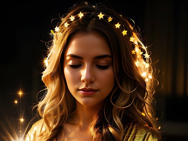 femeie blonda cu stele in par