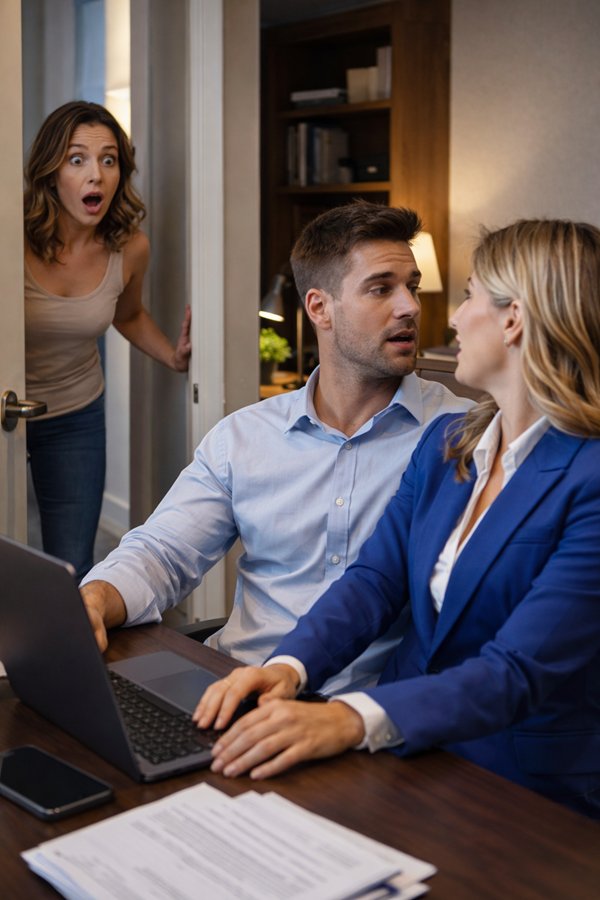 femeie isi surprinde sotul cu o colega de munca in birou