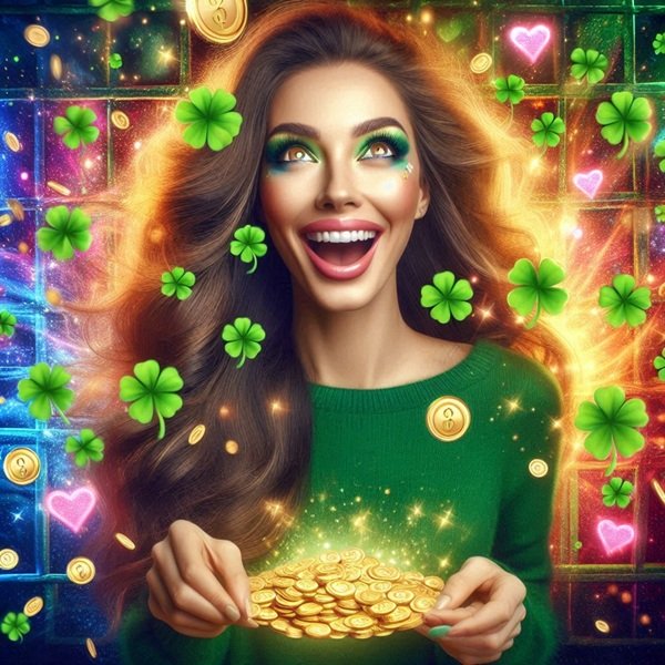 femeie imbracata in verde cu bani de aur in mana