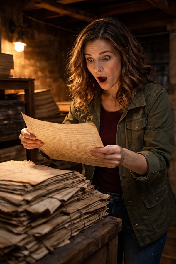 femeie satena citeste un document vechi mirata