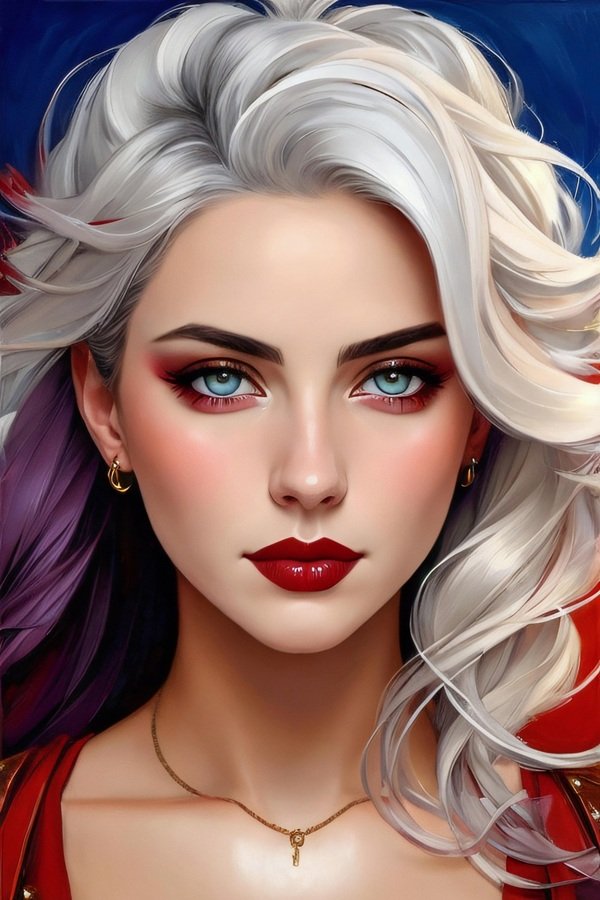 femeie blonda cu ruj rpsu imbracata in rosu