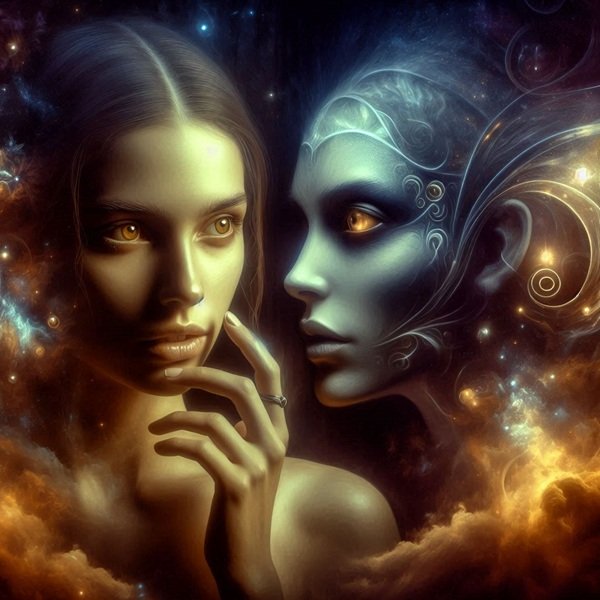 o femeie satena se uita la o alta femeie suspicios