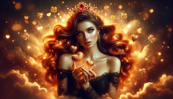 femeie satena imbracata in negru tine in mana inimioare