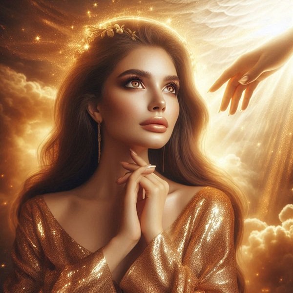 femeie satena care se roaga si vede o mana din cer