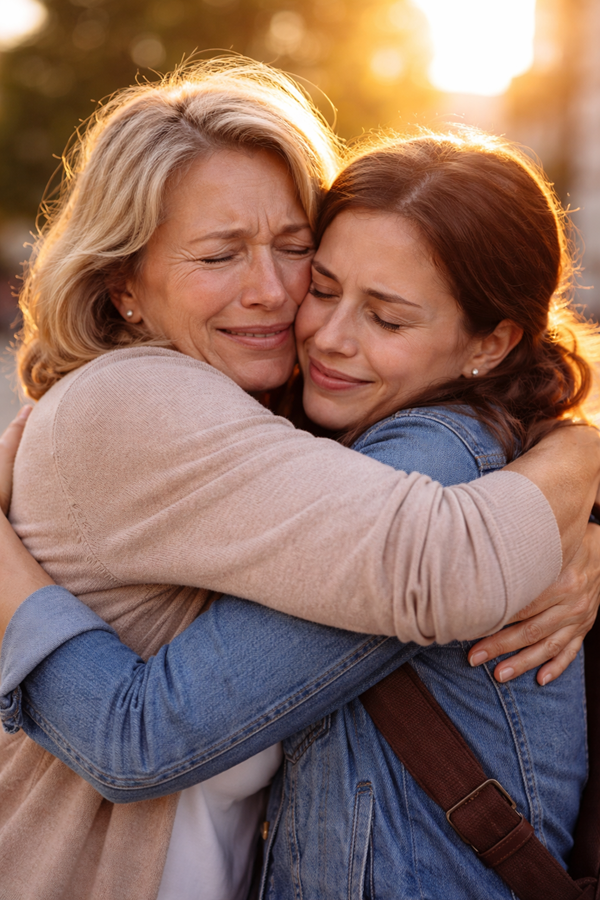 mama si fiica se imbratiseaza