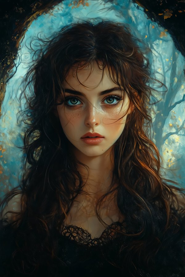 femeie cu parul saten usor ondulat cu ochii inchisi imbracata in negru