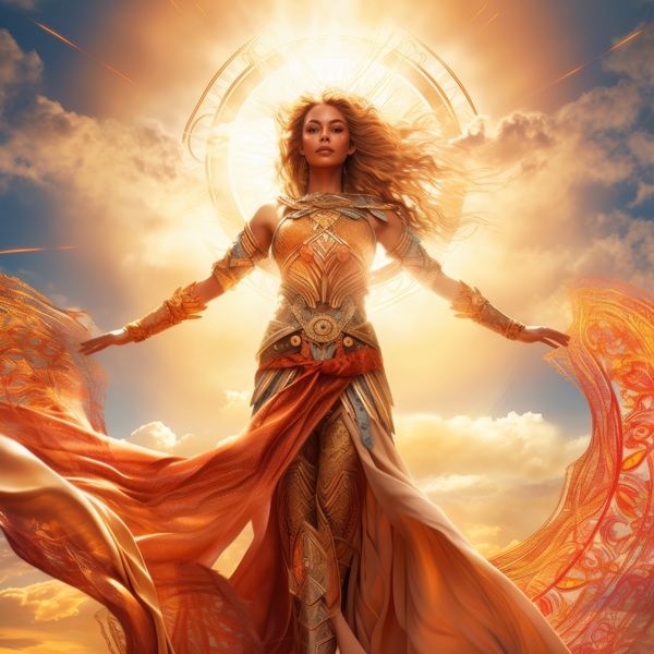 femeie cu parul lung blond imbracata in rochie rosie pe care o tine cu mainile 