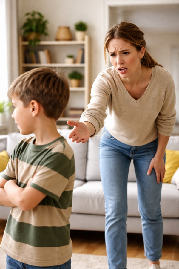 mama isi striga baiatul in casa care ii intoarce spatele pare ca nu o aude