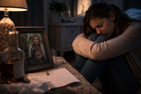 o femeie plange cand se uita la o fotografie