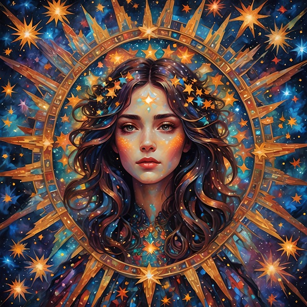 chip de femeie bruneta incadrata intr-o oglinda stea