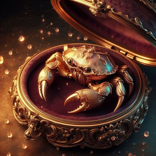 zodia rac aurie pe un pandantiv &icirc;ntr-o cutie de bijuterii