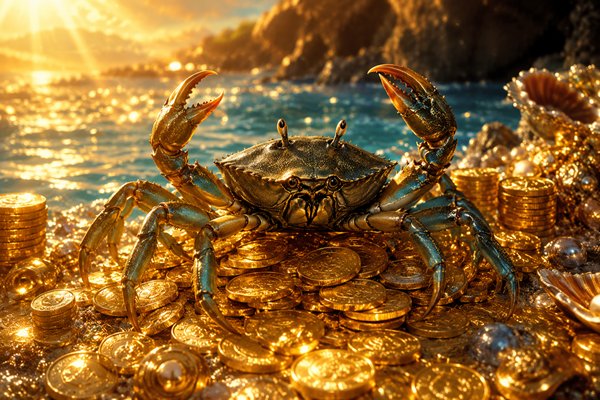 zodia rac la malul marii pe un morman de monede de aur