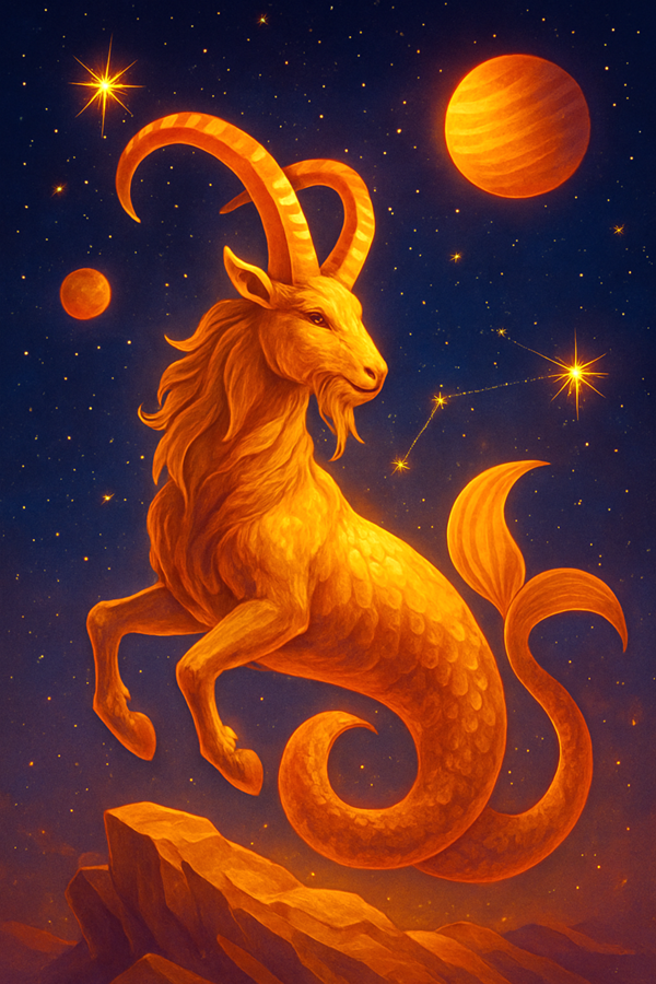 zodia capricorn aurie pe fundal fantasy printre stele si planete