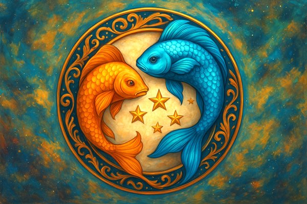 zodia pesti incadrata intr un cerc pe un fundal verde