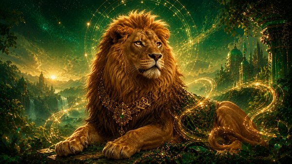 zodia leu imbracat regal pe fundal verde
