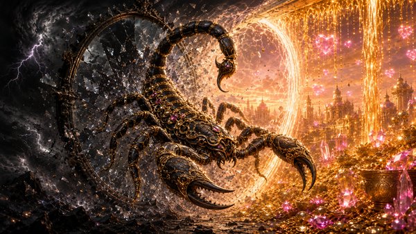 zodia scorpion iese dintr-un con de umbra si intuneric si intra intr-un portal al norocului