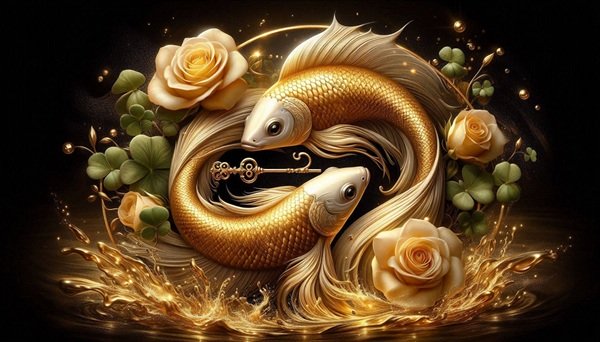 doi pesti in pozitie ying yang inconjurati de flori aurii