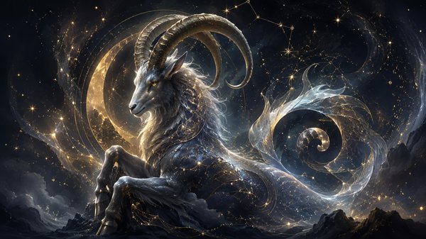 zodia capricorn pe fundal de nori si stele noaptea