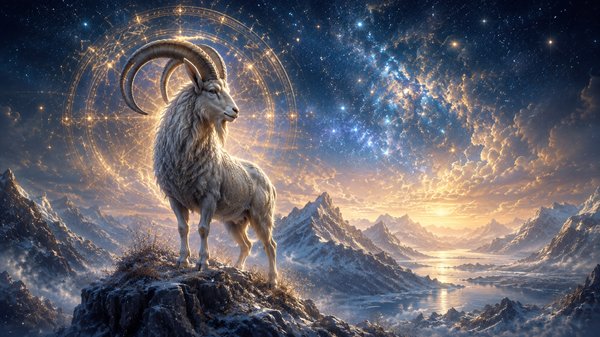 zodia capricorn pe o stanca fundal fantasy nori