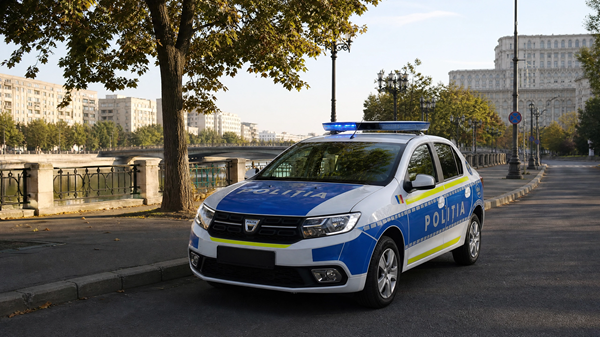 masina de politie oprit pe trotuaf