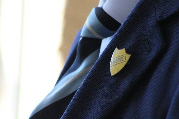 cravata albastru cu bleu camasa bleu si sacou albastru cu insigna