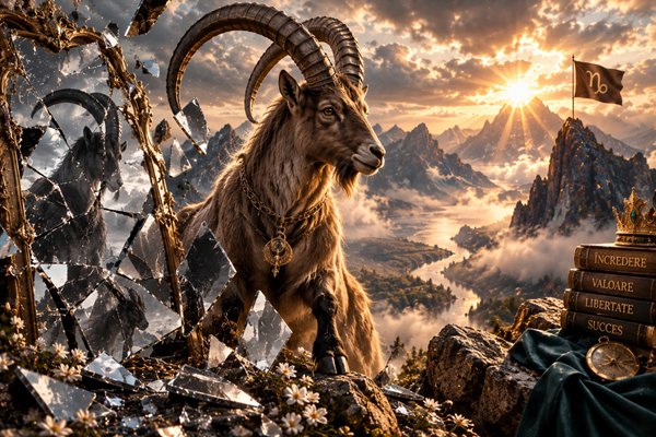 capricorn in peisaj montan cu oglinda sparta langa el