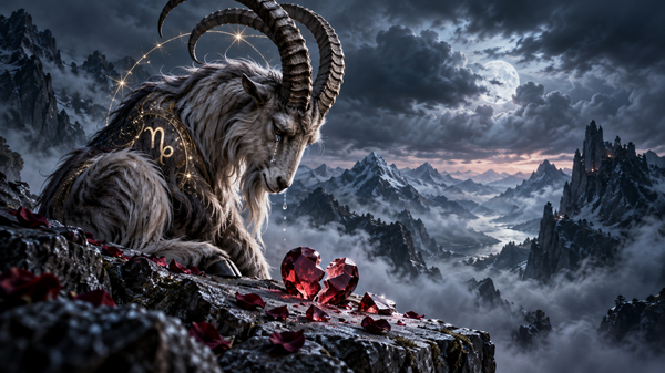 zodia capricorn in lacrimi pe fundal montan