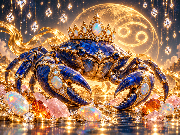 zodia rac din lapis lazuli inconjurat de pietre pretioase si ploaie de diamante