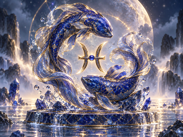 zodia pesti din lapis lazuli pe fundal de luna plina
