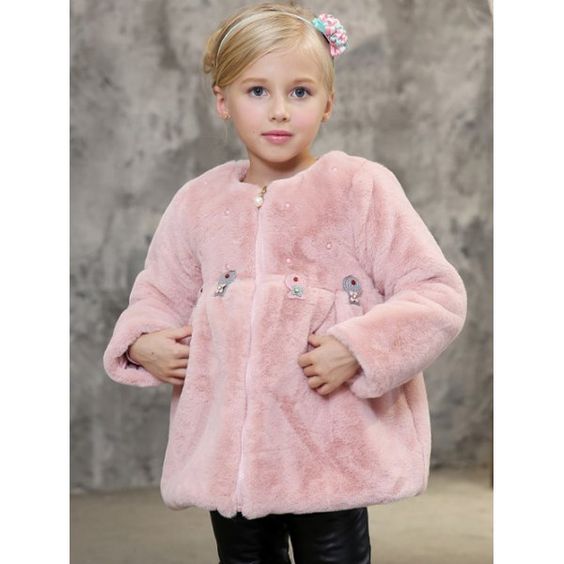 haina blana artificiala copii -haina blana roz